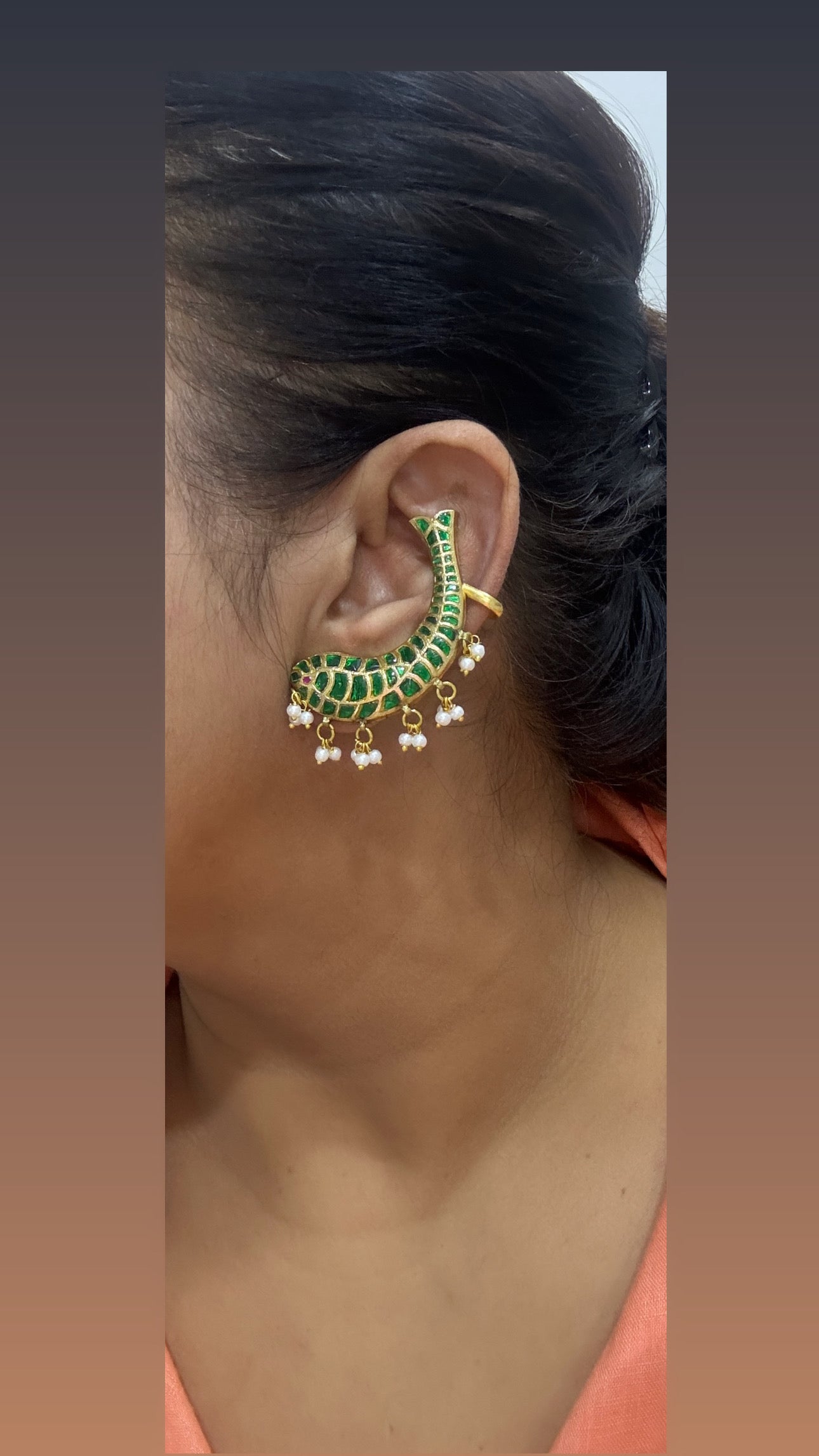 Kundan fish earcuff(Preorder) (1-672-1) - JEWELSTYLE