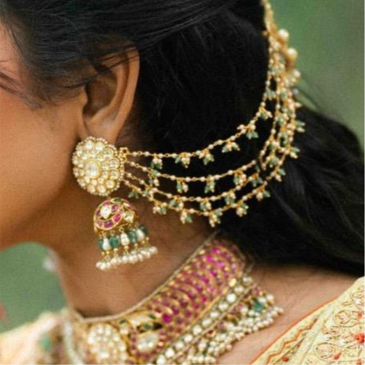 Green Beads Earchain (9-305)(N) - JEWELSTYLE