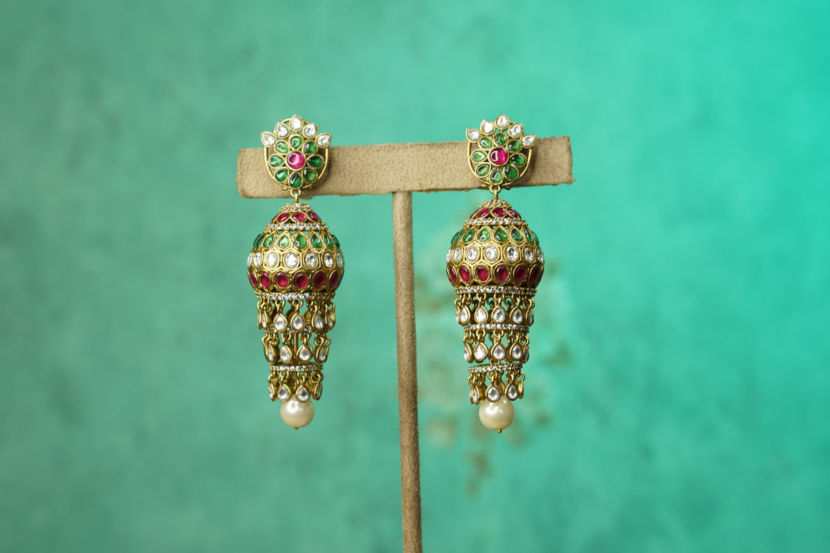 Multi Stone Polki jhumki (1-5617)(B)