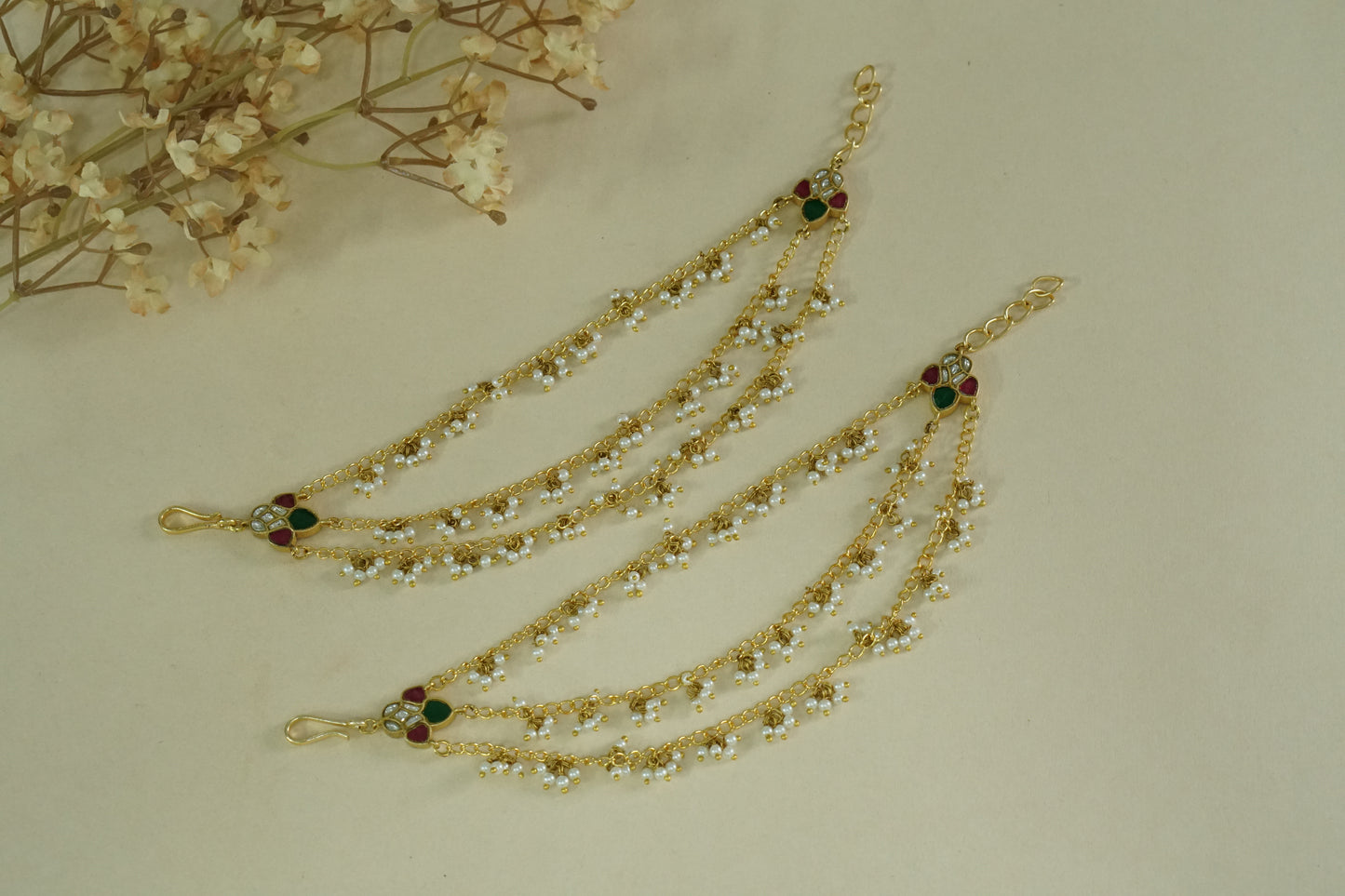Kundan Beads Earchain(9-412)(A)
