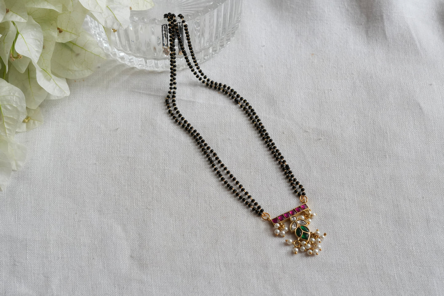 Black beads kundan chain (4-9489)(EX)