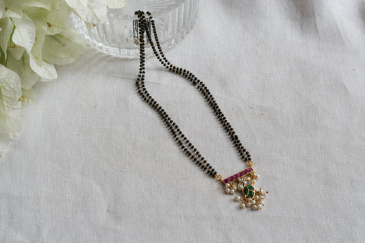 Black beads kundan chain (4-9489)(EX)