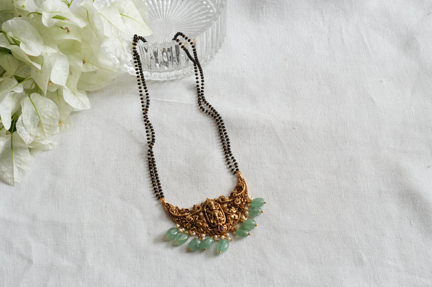 Black beads kundan chain (4-9488)(EX)