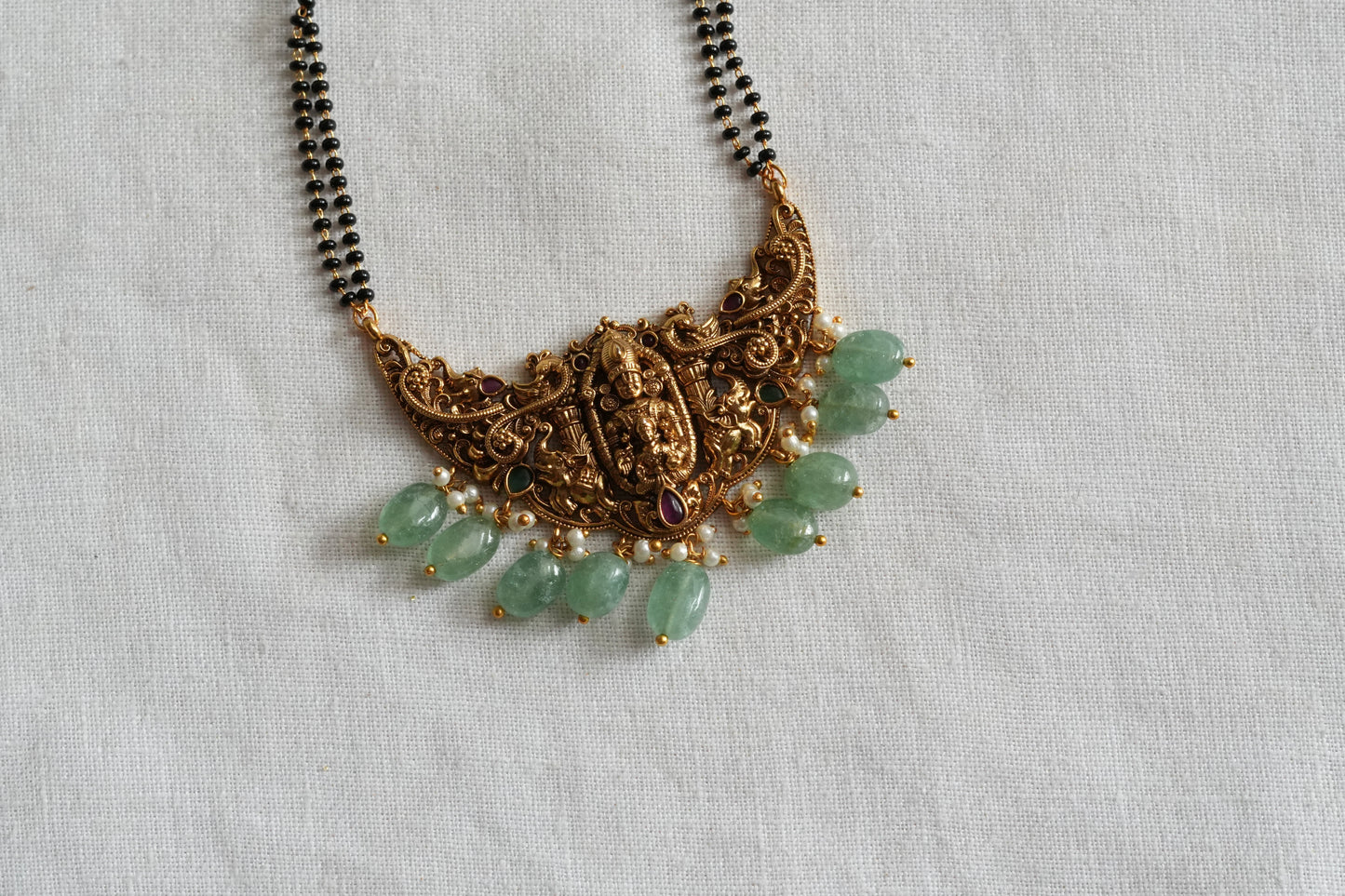 Black beads kundan chain (4-9488)(EX)