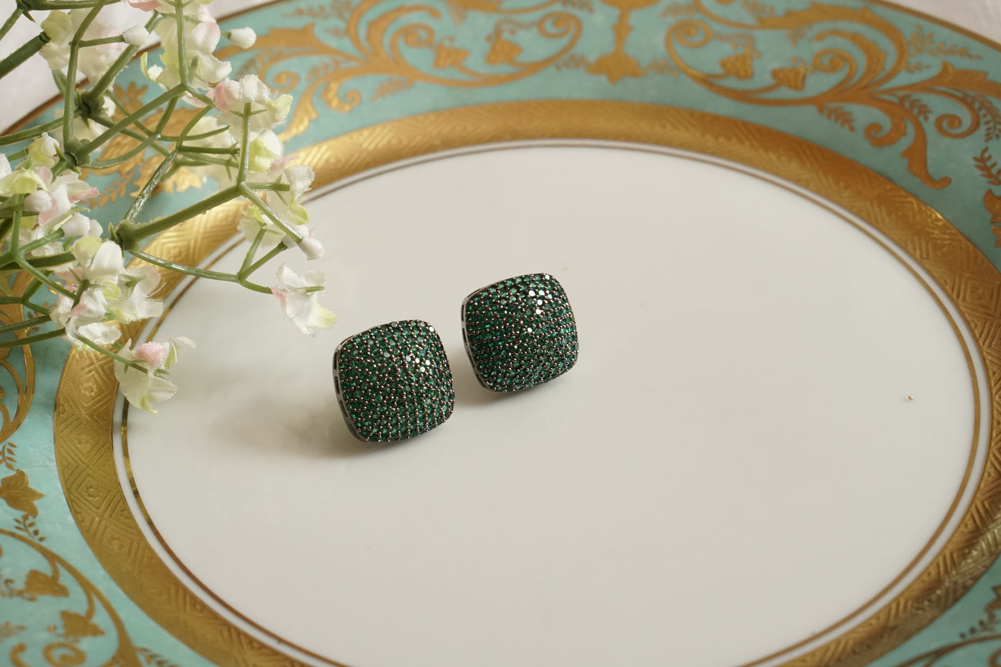 Green AD stone studs (1-4848)(B) - JEWELSTYLE