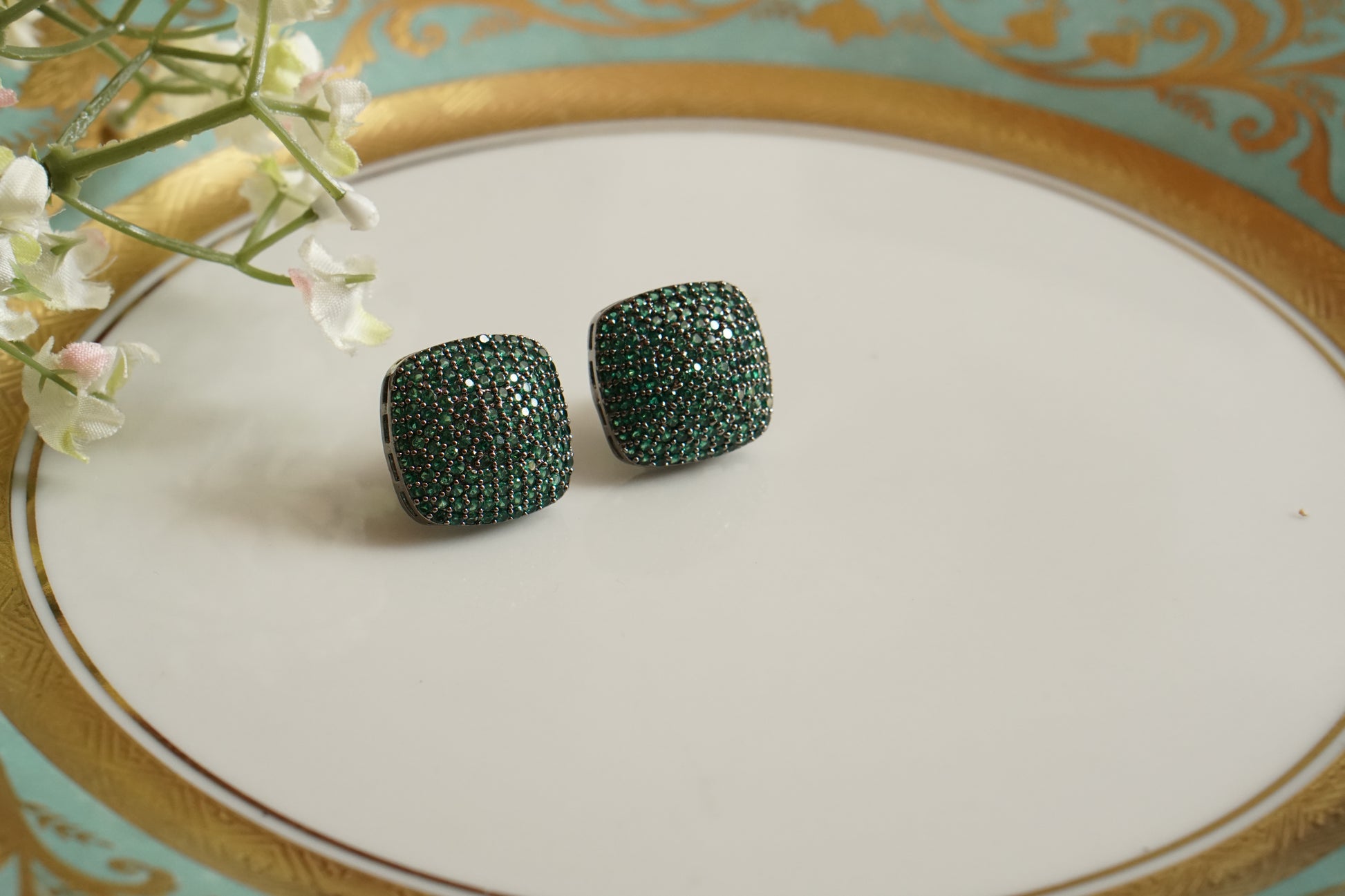 Green AD stone studs (1-4848)(B) - JEWELSTYLE