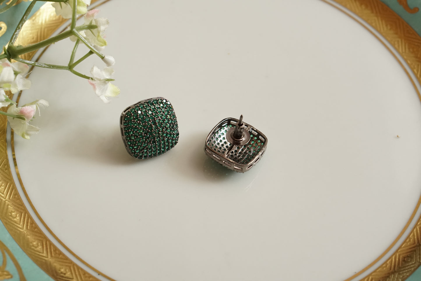 Green AD stone studs (1-4848)(B) - JEWELSTYLE