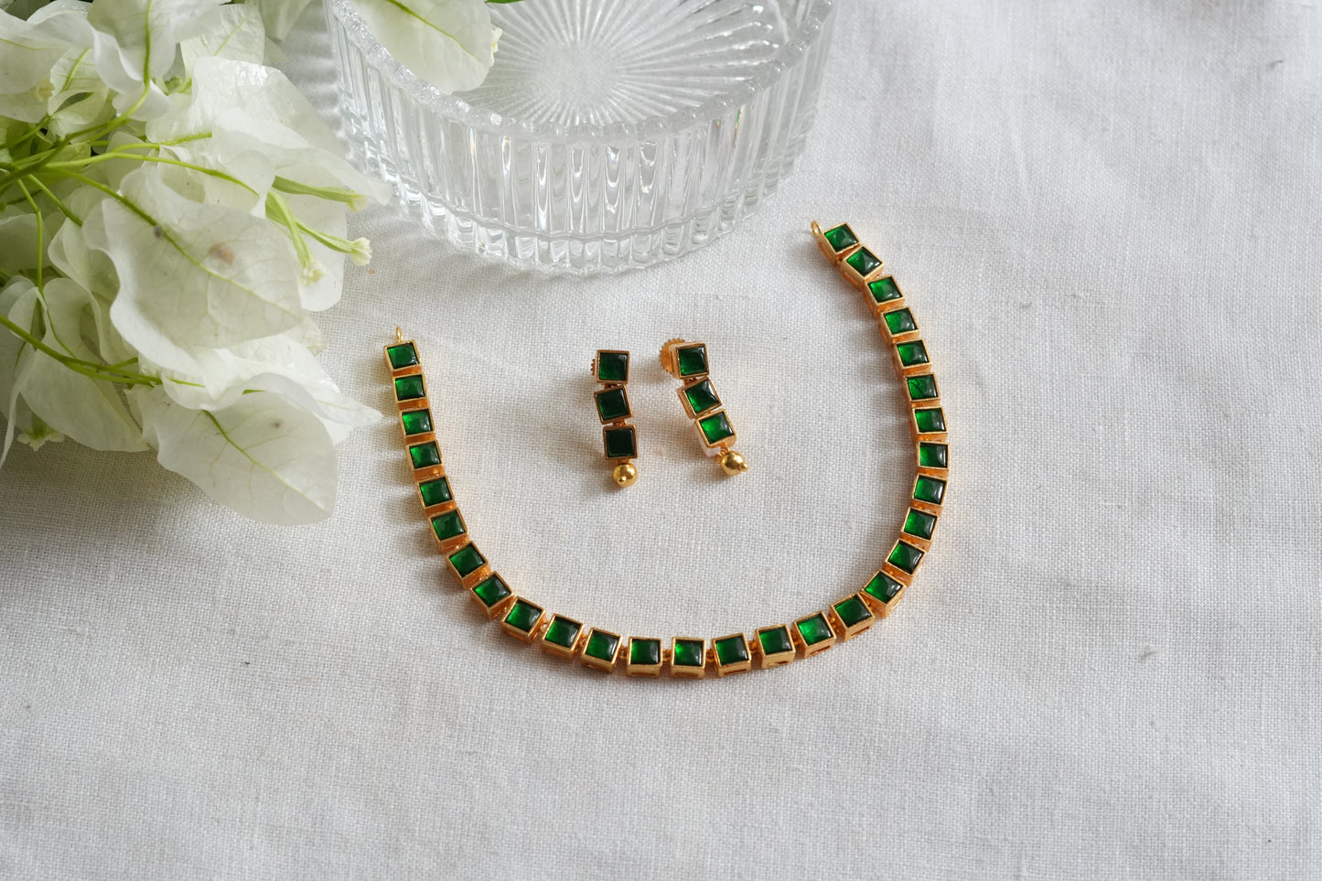 Green Stone Kundan Necklace (4-9491)(EX)