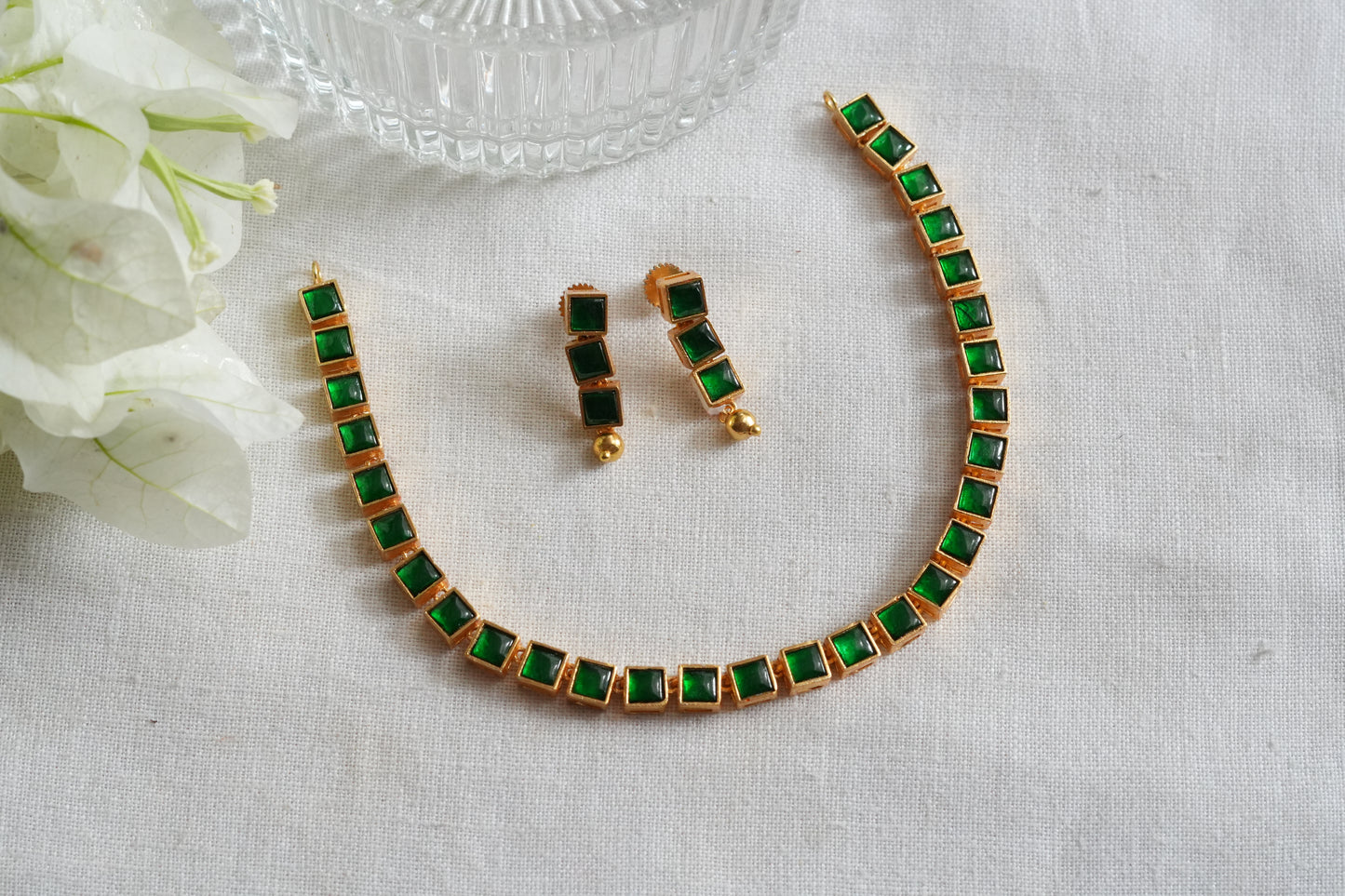 Green Stone Kundan Necklace (4-9491)(EX)
