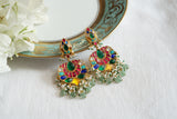 Multi Stone Kundan Earrings (1-5589)(R)