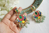 Multi Stone Kundan Earrings (1-5589)(R)