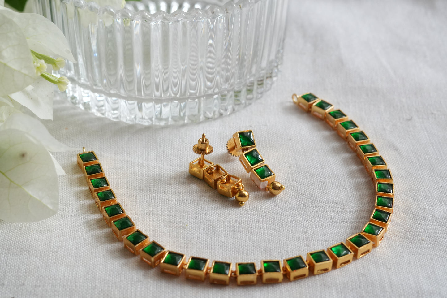 Green Stone Kundan Necklace (4-9491)(EX)