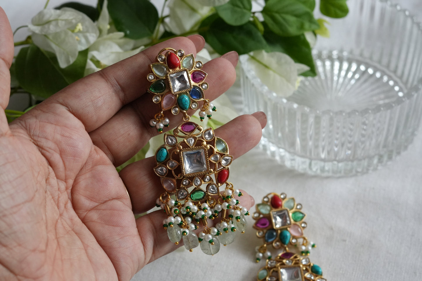 Navratan Polki  Earrings (1-5446)(B)