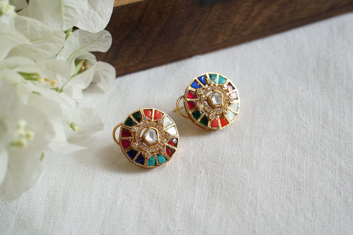 Navratan Stone Polki Studs (1-5597)(B)