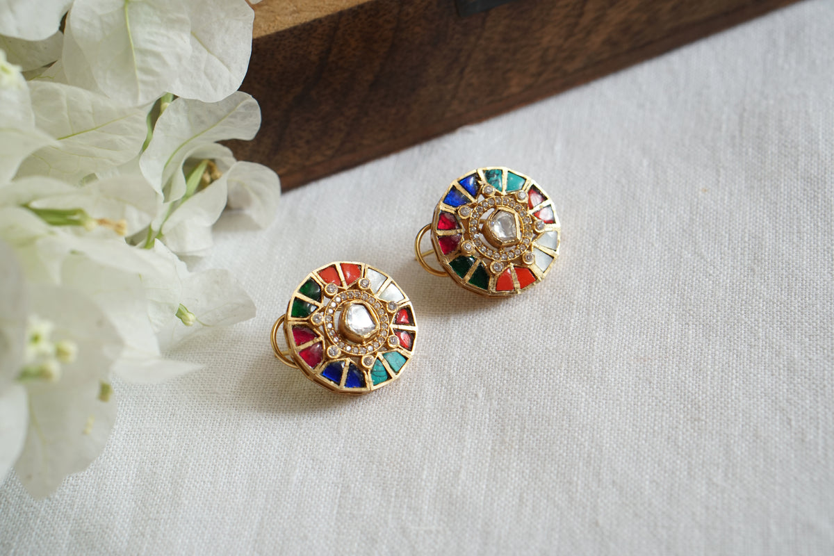 Navratan Stone Polki Studs (1-5597)(B)