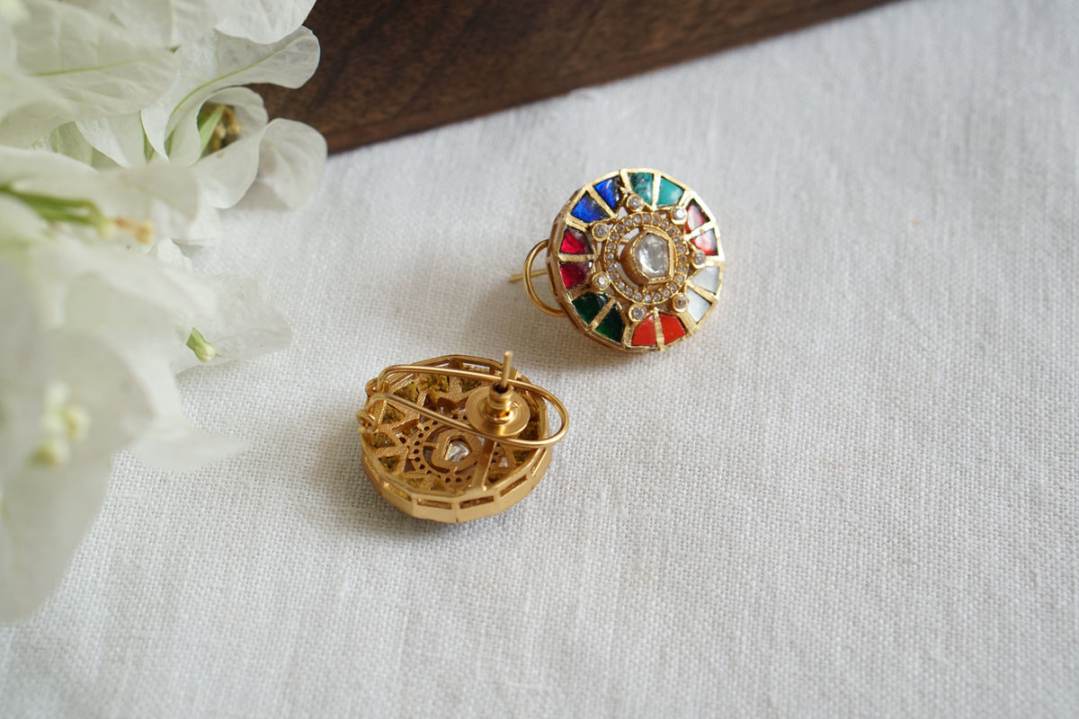 Navratan Stone Polki Studs (1-5597)(B)