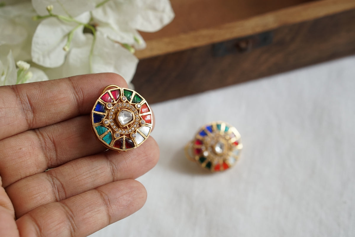 Navratan Stone Polki Studs (1-5597)(B)