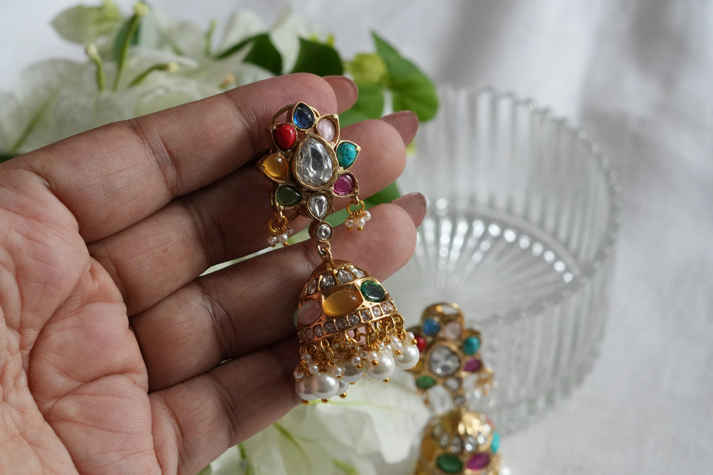 Navratan Polki  Earrings (1-5447)(B)
