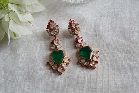 Green & Pink Stone Polki earrings(1-5454)(SR)