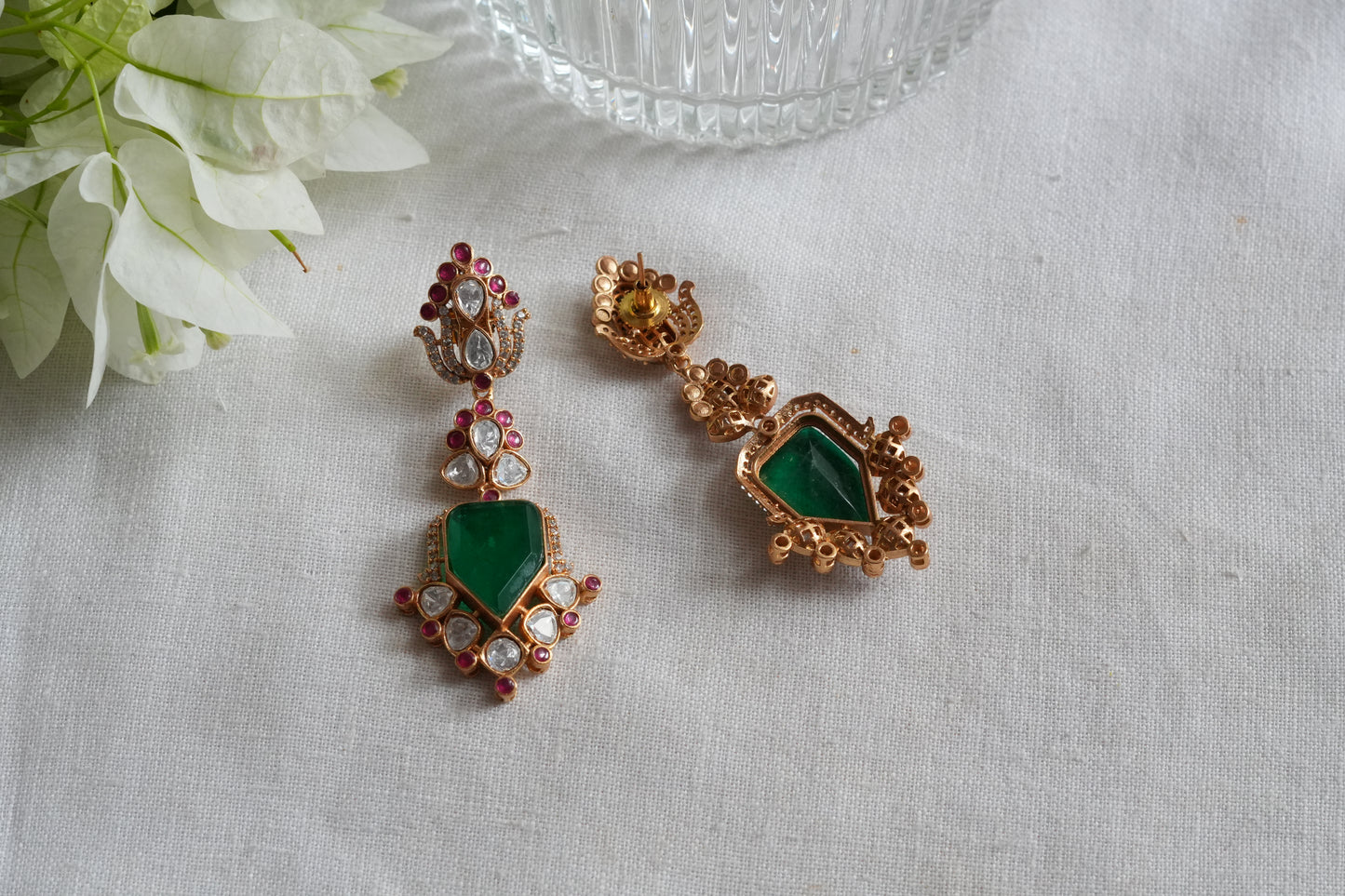 Green & Pink Stone Polki earrings(1-5454)(SR)