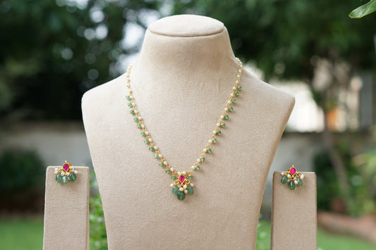 Kundan Beads Necklace Set(4-9433)(N) - JEWELSTYLE