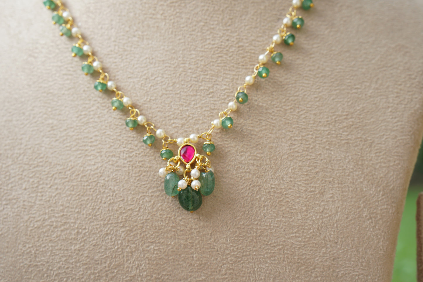 Kundan Beads Necklace Set(4-9433)(N)