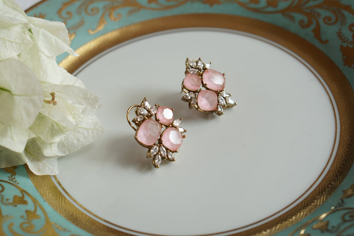 Pink Stone Polki Studs (1-5596)(B)