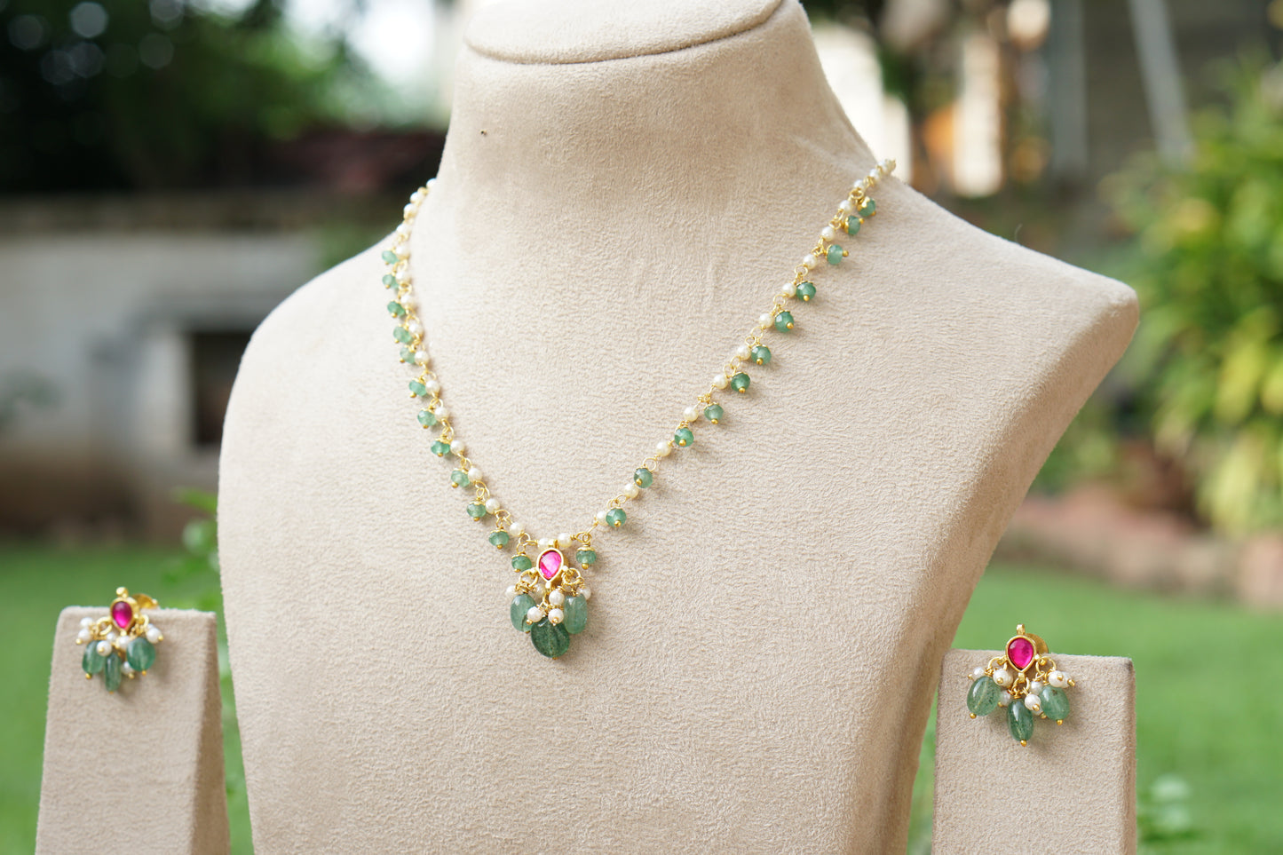 Kundan Beads Necklace Set(4-9433)(N)
