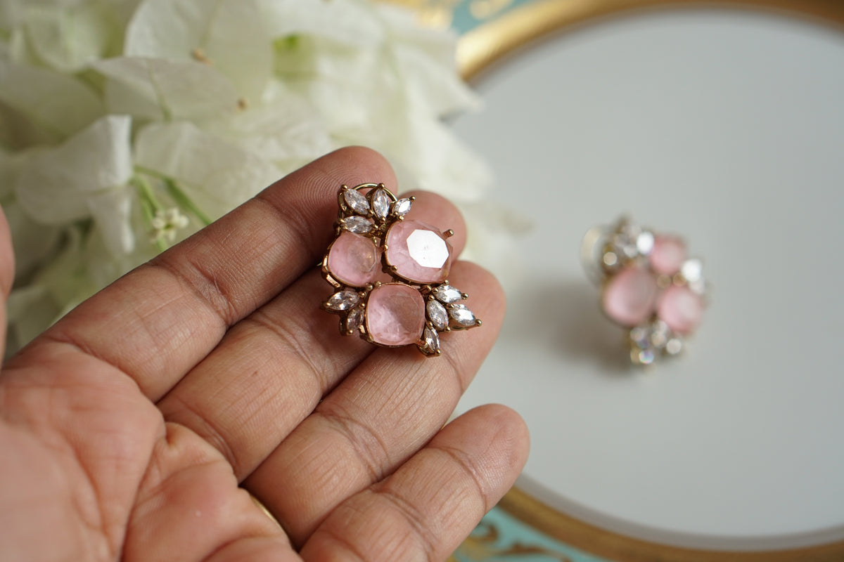 Pink Stone Polki Studs (1-5596)(B)