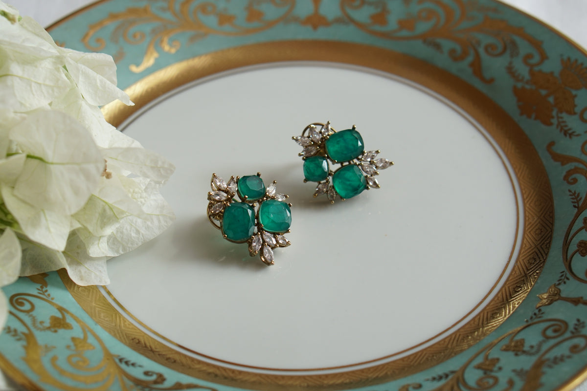 Green Stone Polki Studs (1-5595)(B)