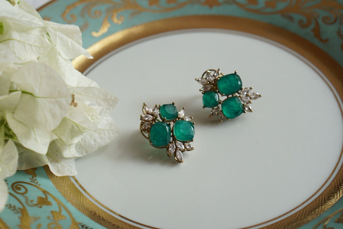 Green Stone Polki Studs (1-5595)(B)