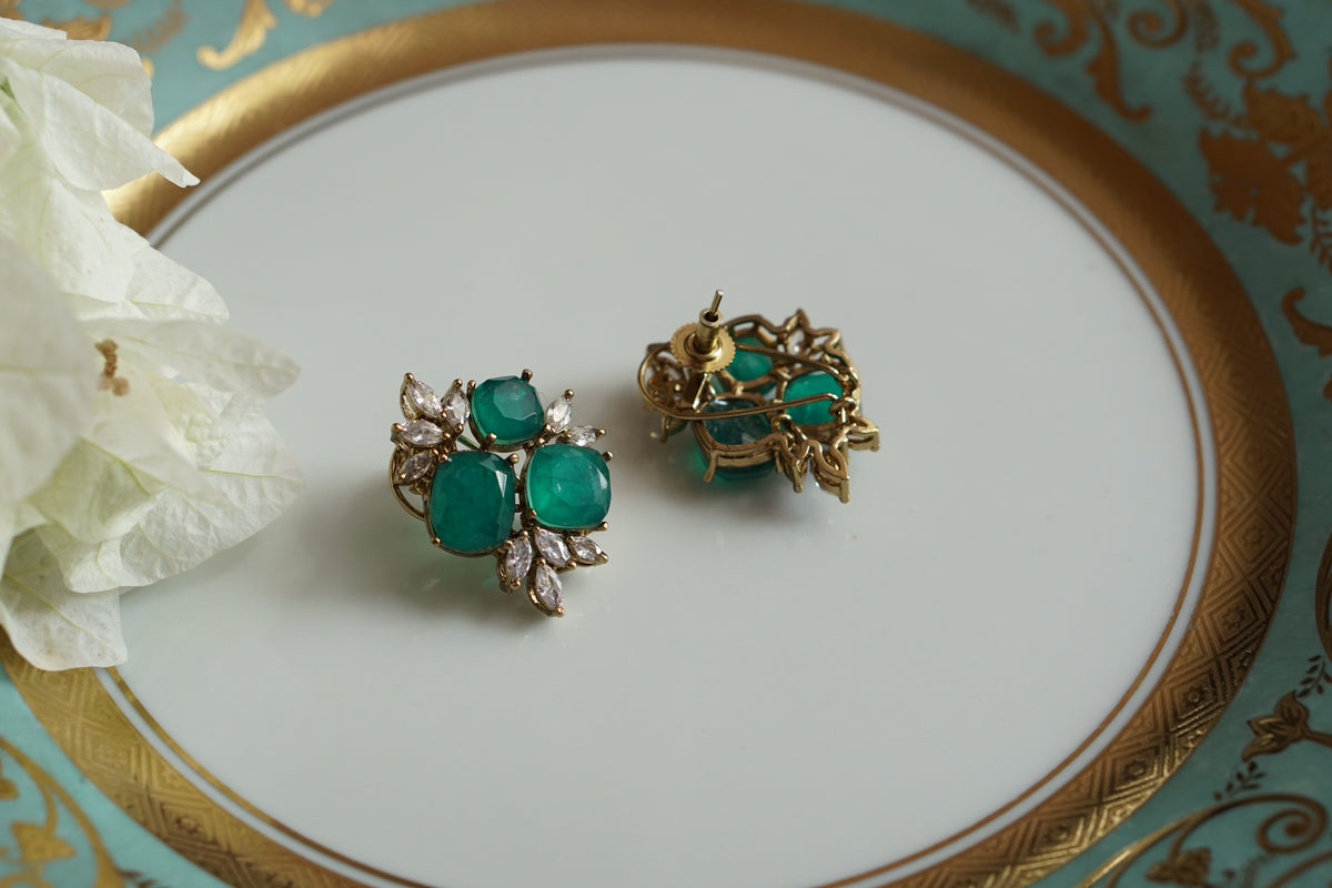 Green Stone Polki Studs (1-5595)(B)