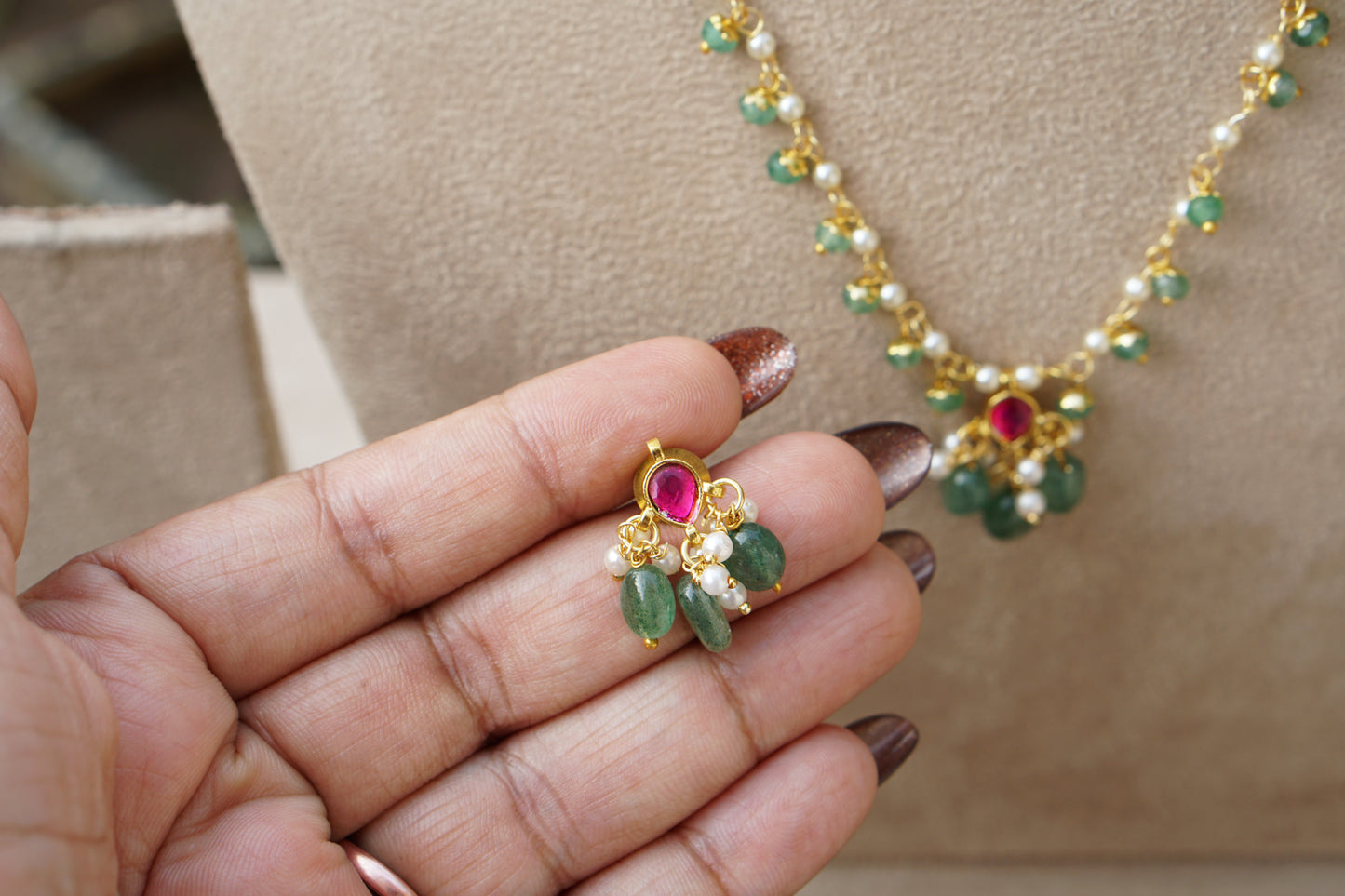 Kundan Beads Necklace Set(4-9433)(N)