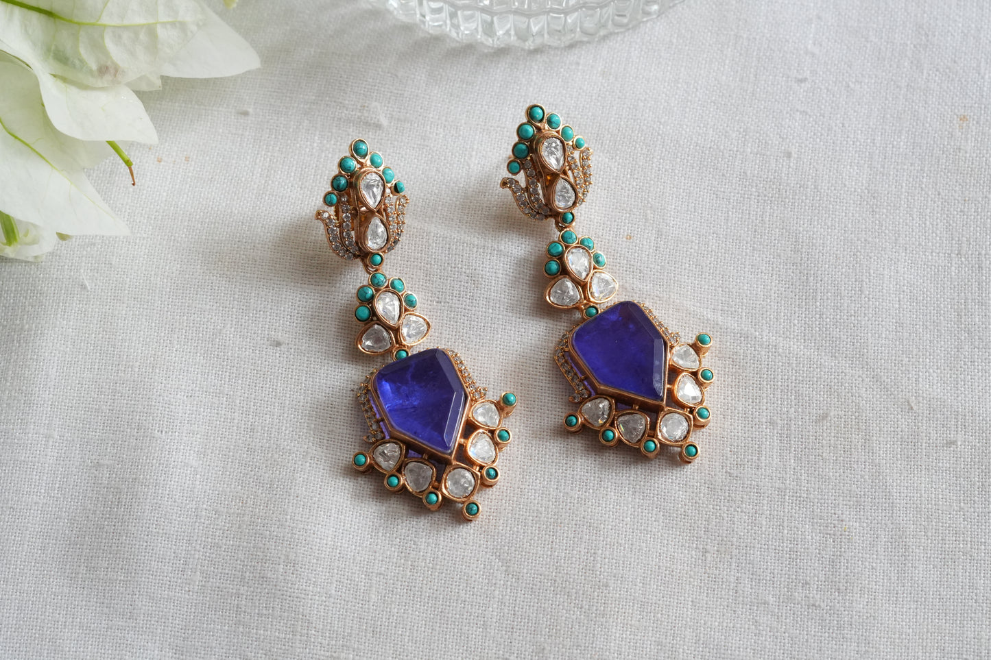 Blue & Turquoise Stone Polki earrings(1-5453)(SR)