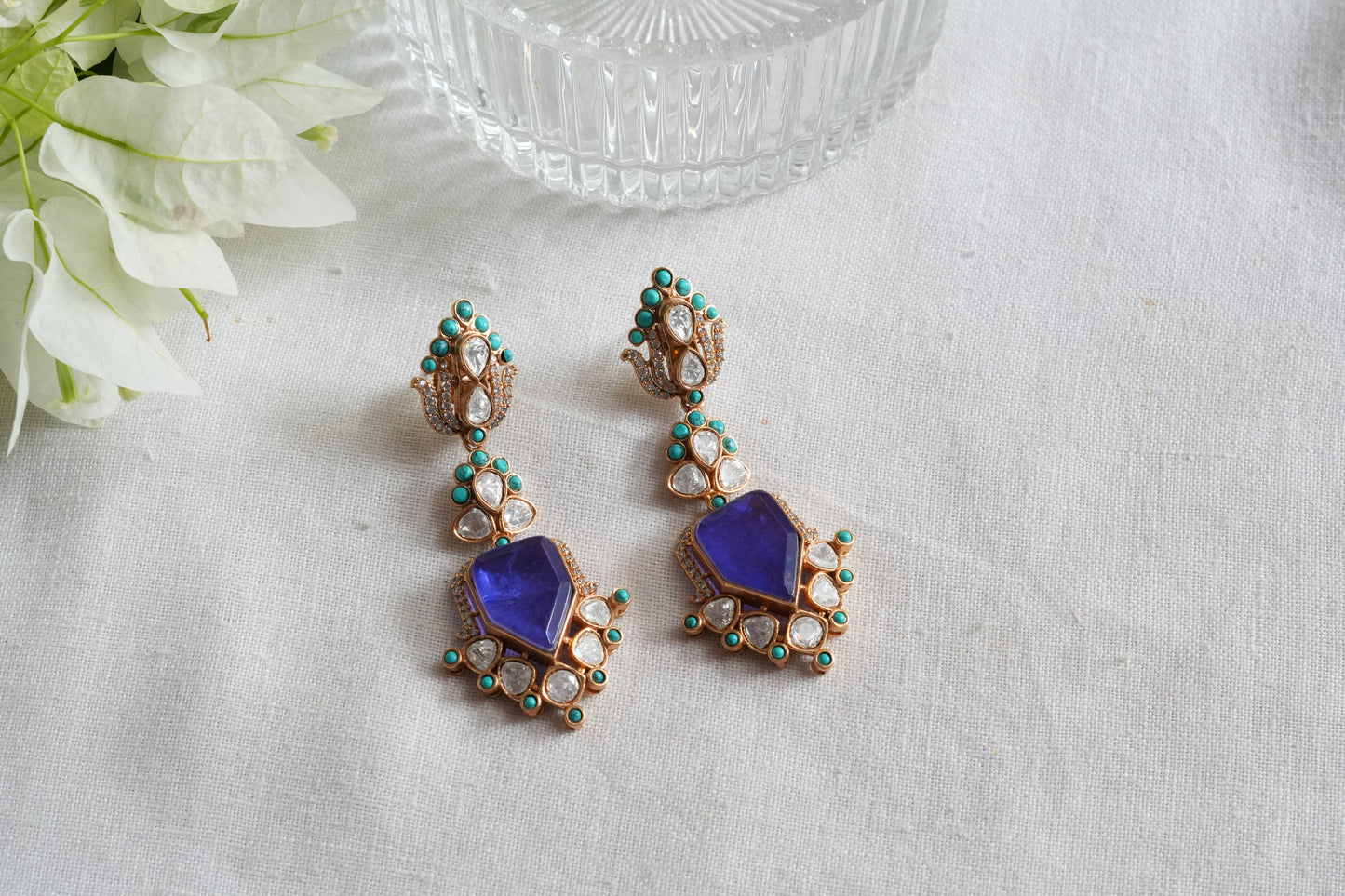 Blue & Turquoise Stone Polki earrings(1-5453)(SR)