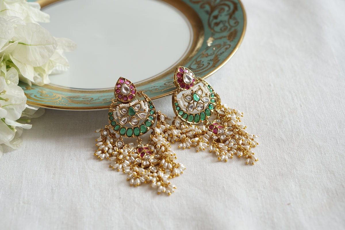 Multi Stone Polki Earrings (1-5605)(B)