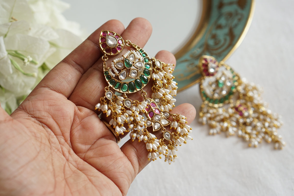 Multi Stone Polki Earrings (1-5605)(B)