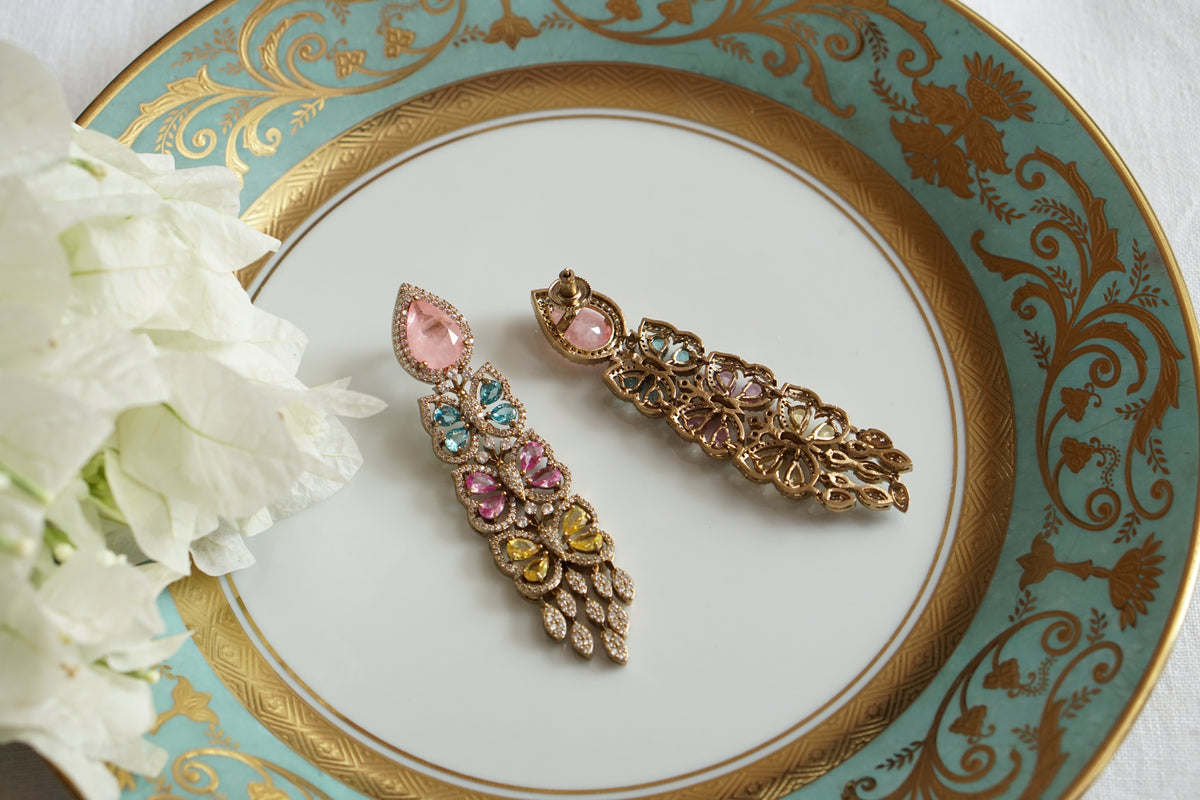 Multi Stone Polki Earrings (1-5598)(B)