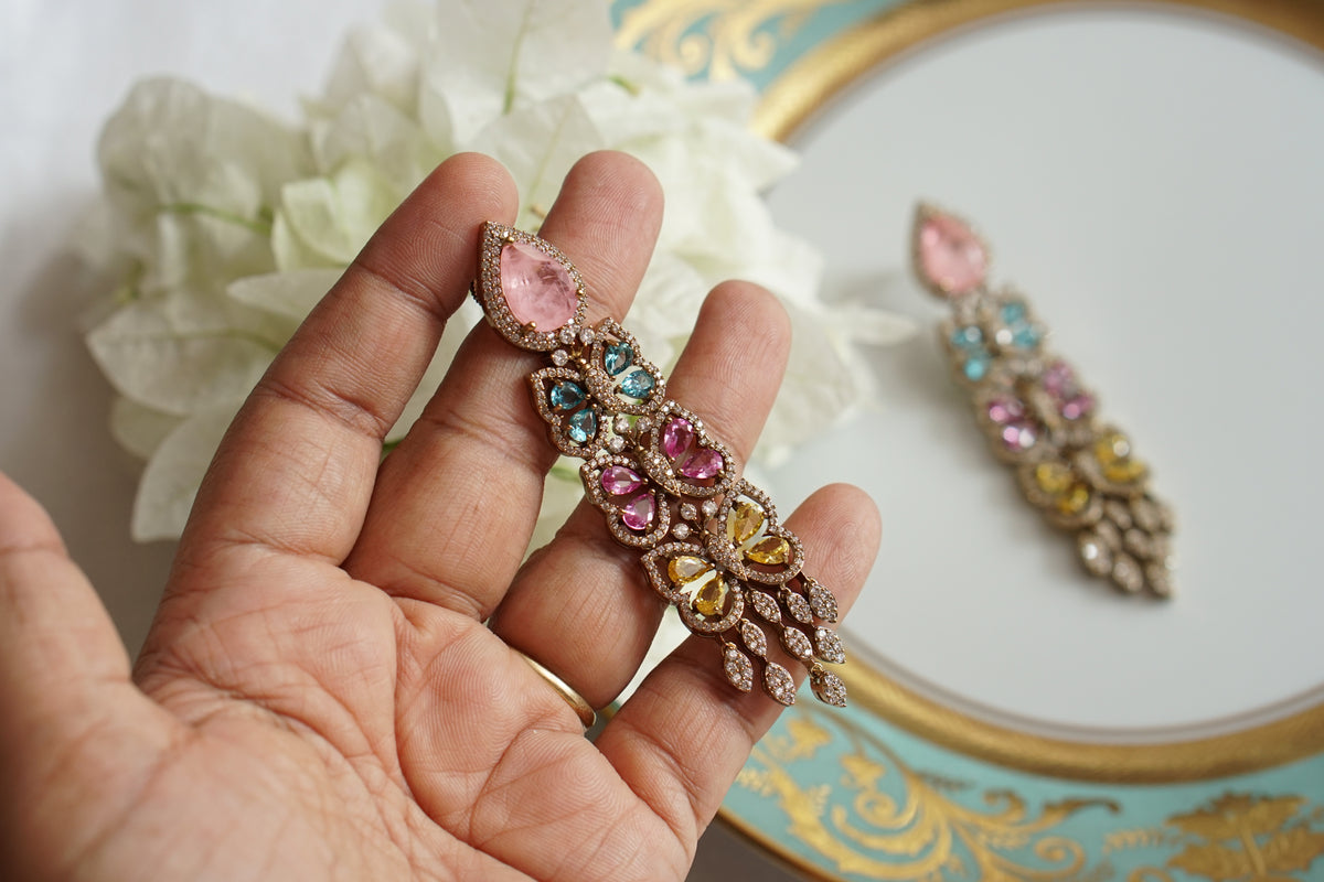 Multi Stone Polki Earrings (1-5598)(B)