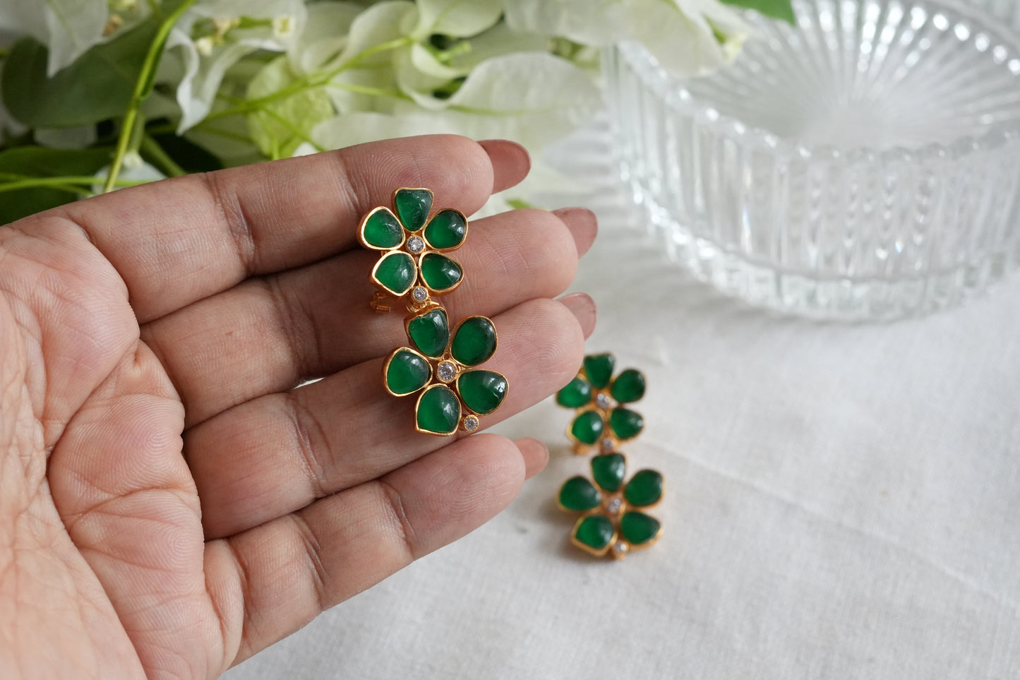 Green Stone Polki earrings(1-5455)(SR)