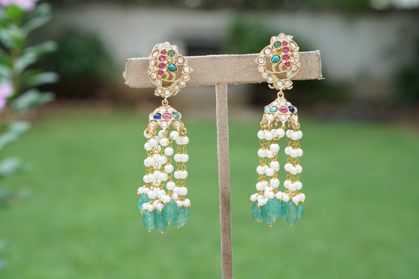 Multi Stone Polki Earrings (1-5404)(B)