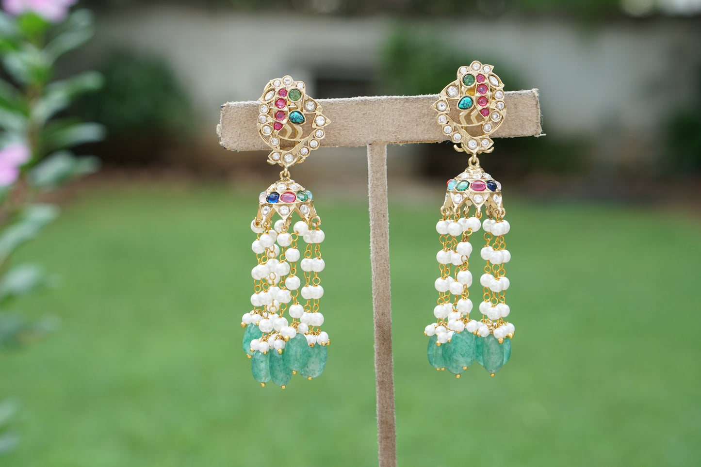 Multi Stone Polki Earrings (1-5404)(B)