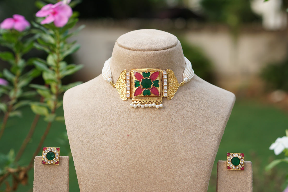Multi Stone Kundan Choker Set (4-9731)(R)