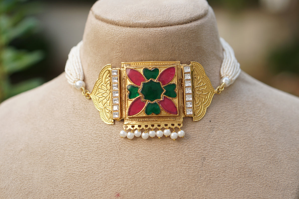Multi Stone Kundan Choker Set (4-9731)(R)