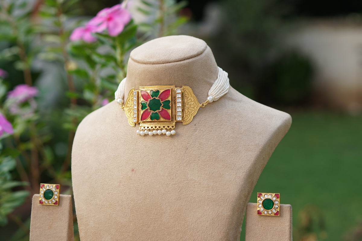 Multi Stone Kundan Choker Set (4-9731)(R)