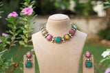 Multi Stone Polki Necklace Set (4-9736)(B)