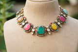 Multi Stone Polki Necklace Set (4-9736)(B)