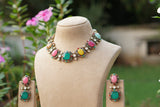 Multi Stone Polki Necklace Set (4-9736)(B)