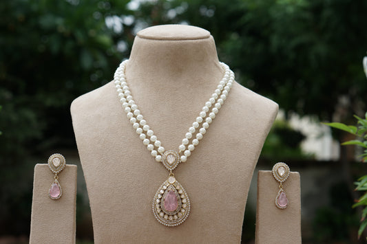 Pink Stone Polki Pendant Set(4-9358)(B)