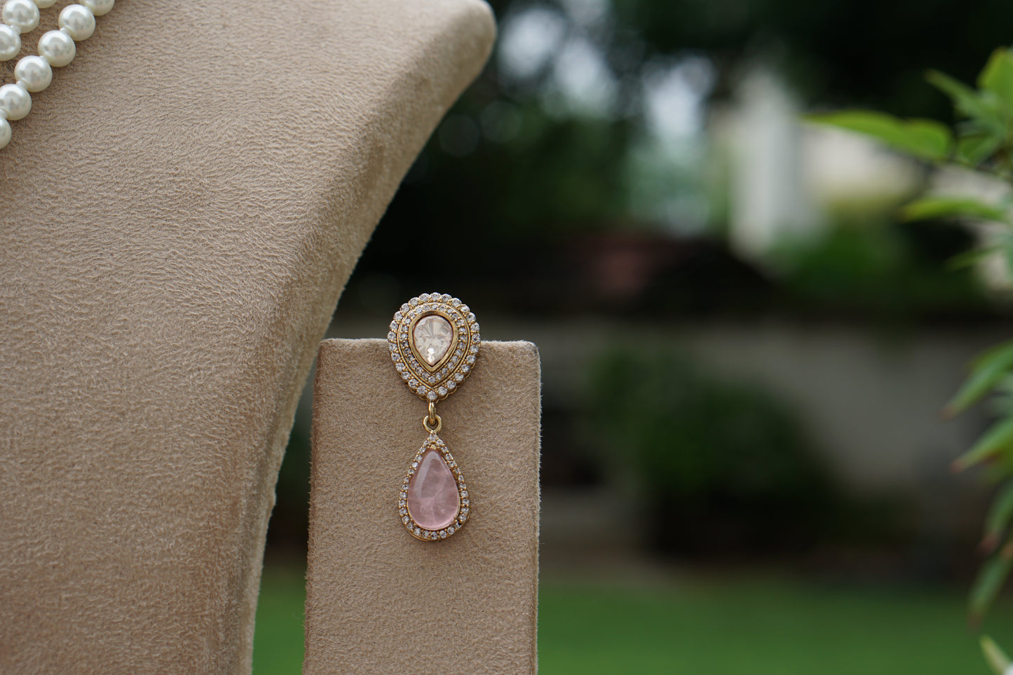 Pink Stone Polki Pendant Set(4-9358)(B)